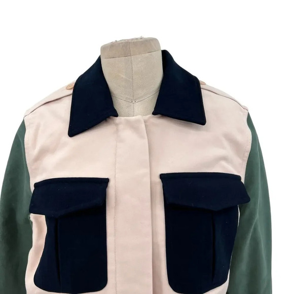 BLDWN Beck Jacket in Gloss Pink Colorblock Green Navy Blue Cropped Size Small - Picture 4 of 14